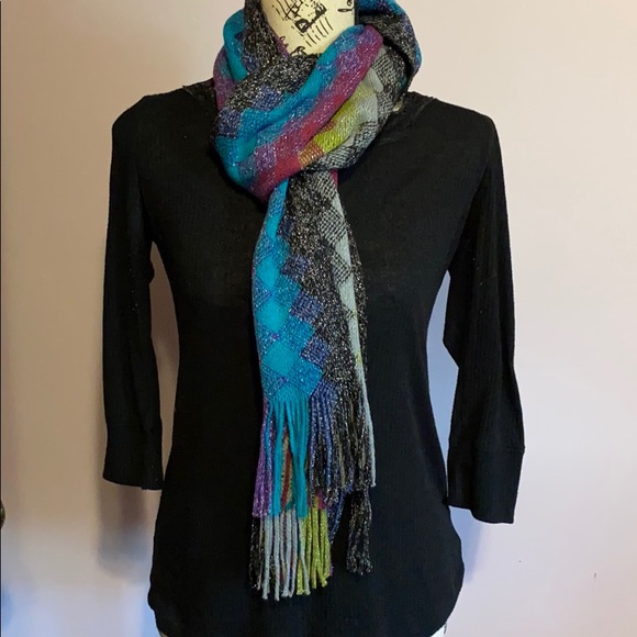 Metallic Multi-colored Fringed Scarf - Picture 1 of 4